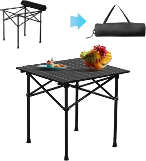 Black Portable Folding Camping Table, Table Lightweight for Camping, Hiking,Camp Dining Table for Picnic Beach BBQ Cooking 50 x 50 x 50 cm