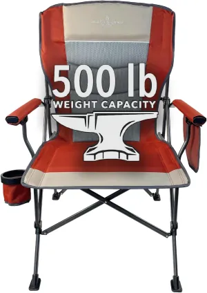 Black Sierra Oversized Camping Chair for Adults – Heavy Duty Folding Lawn & Beach Chair Supports 500 lbs, Hard Arms, Durable Steel Frame, Cup Holder, Portable Outdoor Seat for Tailgating or Patio