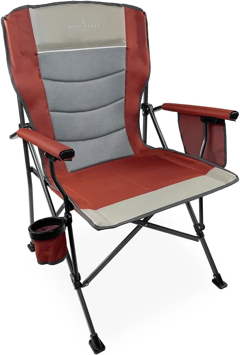 Black Sierra Oversized Camping Chair for Adults – Heavy Duty Folding Lawn & Beach Chair Supports 500 lbs, Hard Arms, Durable Steel Frame, Cup Holder, Portable Outdoor Seat for Tailgating or Patio