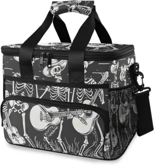 Black Skeletons Funny Skull Guitar Cooler Bag Insulated Cooler Soft Sided Cooler 24 Can Portable Picnic Bag Large Leakproof Lunch Bag Box for Beach Grocery Camping Travel Car Men Women