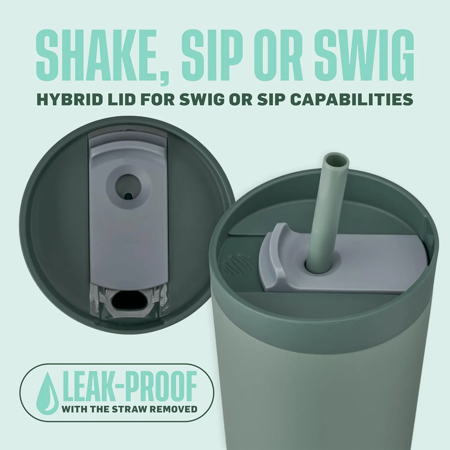 BlenderBottle 2-in-1 Insulated Stainless Steel Shaker Tumbler, Swig Leakproof Lid, Straw, BlenderBall, BPA Free, For Protein Shakes, Smoothies, And Pre Workout, 24 oz, Green (Seaglass)