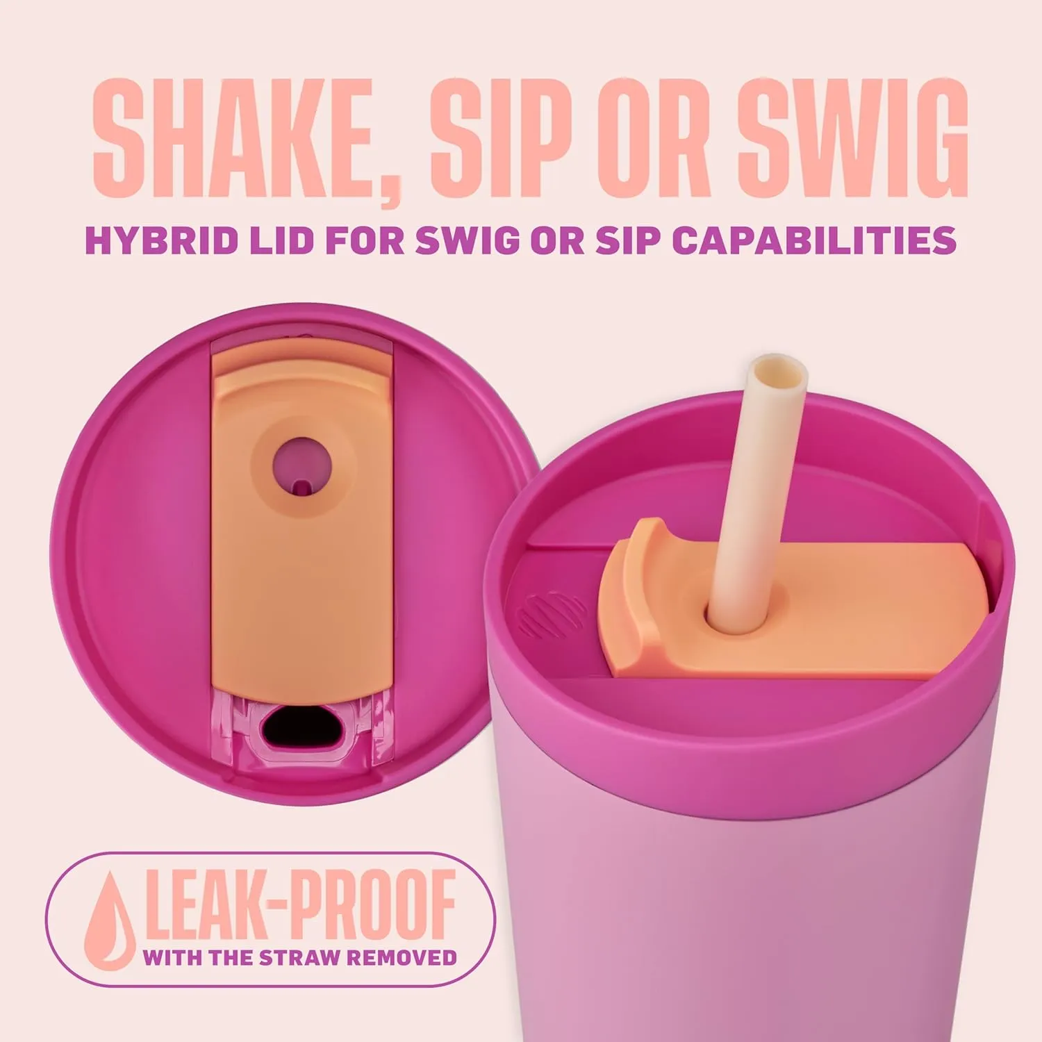 BlenderBottle 2-in-1 Insulated Stainless Steel Shaker Tumbler, Swig Leakproof Lid, Straw, BlenderBall, BPA Free, For Protein Shakes, Smoothies, And Pre Workout, 24 oz, Pink (Rose Petal)