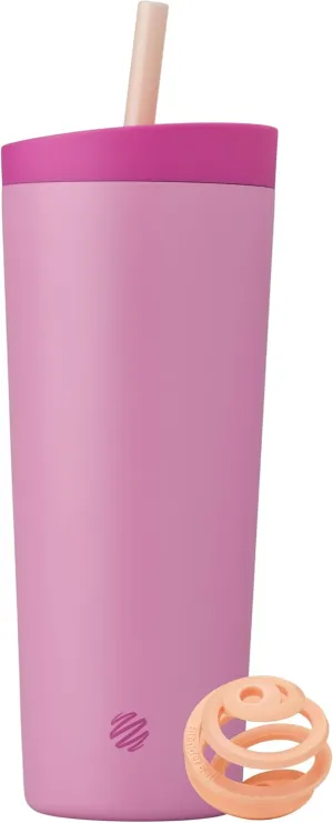 BlenderBottle 2-in-1 Insulated Stainless Steel Shaker Tumbler, Swig Leakproof Lid, Straw, BlenderBall, BPA Free, For Protein Shakes, Smoothies, And Pre Workout, 24 oz, Pink (Rose Petal)