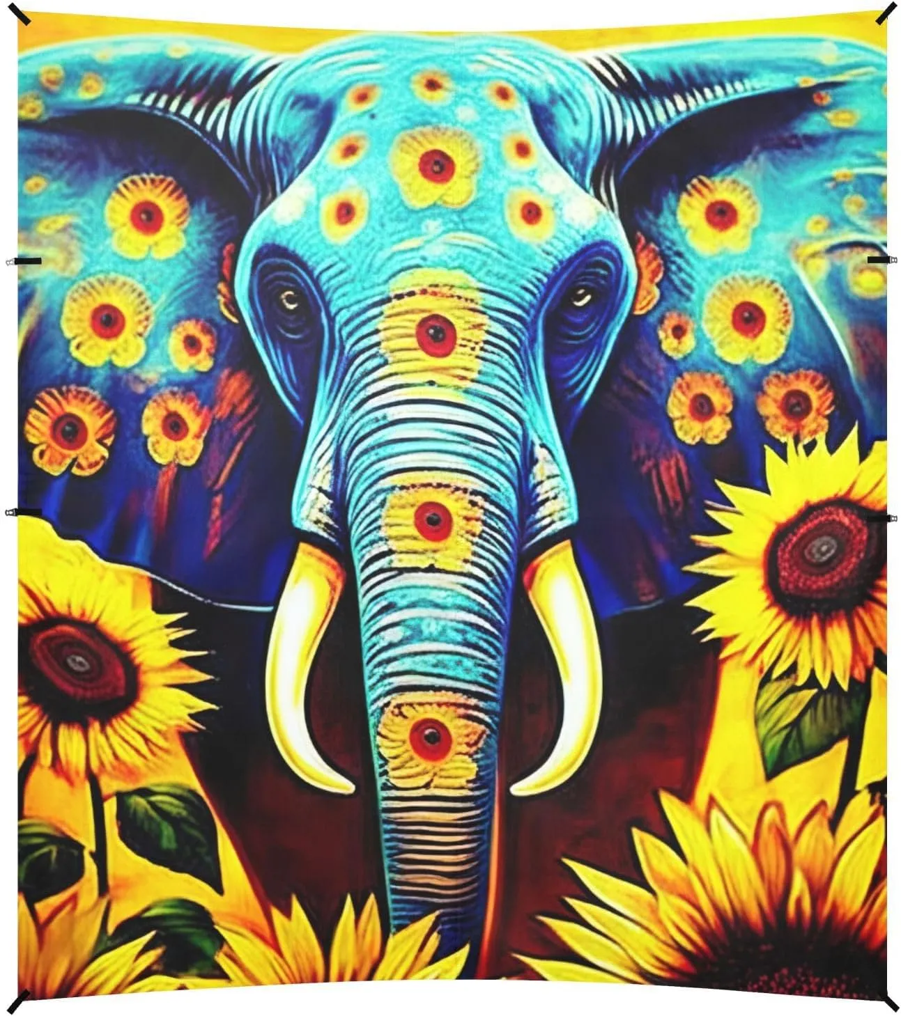 Blue Elephant Sunflowers Canopy Beach Tent 9.2 × 10.5 FT Sun Shade Outdoor Patio Pool Wind Sail Shade Camping Sun Shelter with Poles Sand Anchor