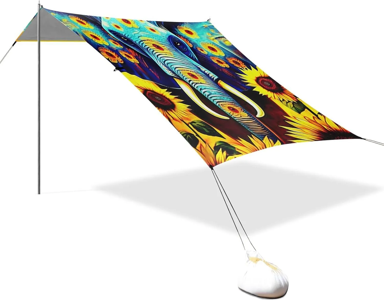 Blue Elephant Sunflowers Canopy Beach Tent 9.2 × 10.5 FT Sun Shade Outdoor Patio Pool Wind Sail Shade Camping Sun Shelter with Poles Sand Anchor