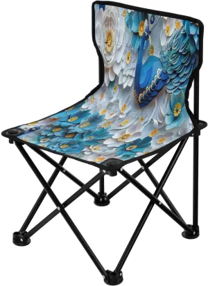 Blue Flower Peacock Portable Outdoor Folding Chair Anti-Slip Padded Oxford Cloth Stool Camping Chair Small for Beach Hiking Fishing Gardening Quad Camp Chair