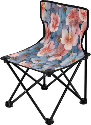 Blue Flowers Portable Outdoor Folding Chair Anti-Slip Padded Oxford Cloth Stool Camping Chair Small for Beach Hiking Fishing Gardening Quad Camp Chair