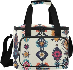 Bohemian Style Retro Plaid Large Capacity Insulated Soft Sided Cooler Bag Keeps Food Hot or Cold Foldable Reusable Cooler Bags with Handles for Travel Lunch Camping Beach