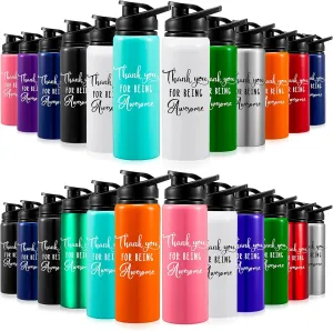 Bokon 24 Pack Thank You Appreciation Gifts Lightweight Aluminum Water Bottle Bulk Reusable Leakproof Water Bottle with Twist Cap Buckle for Gym Sports Camping Hiking(20 oz)