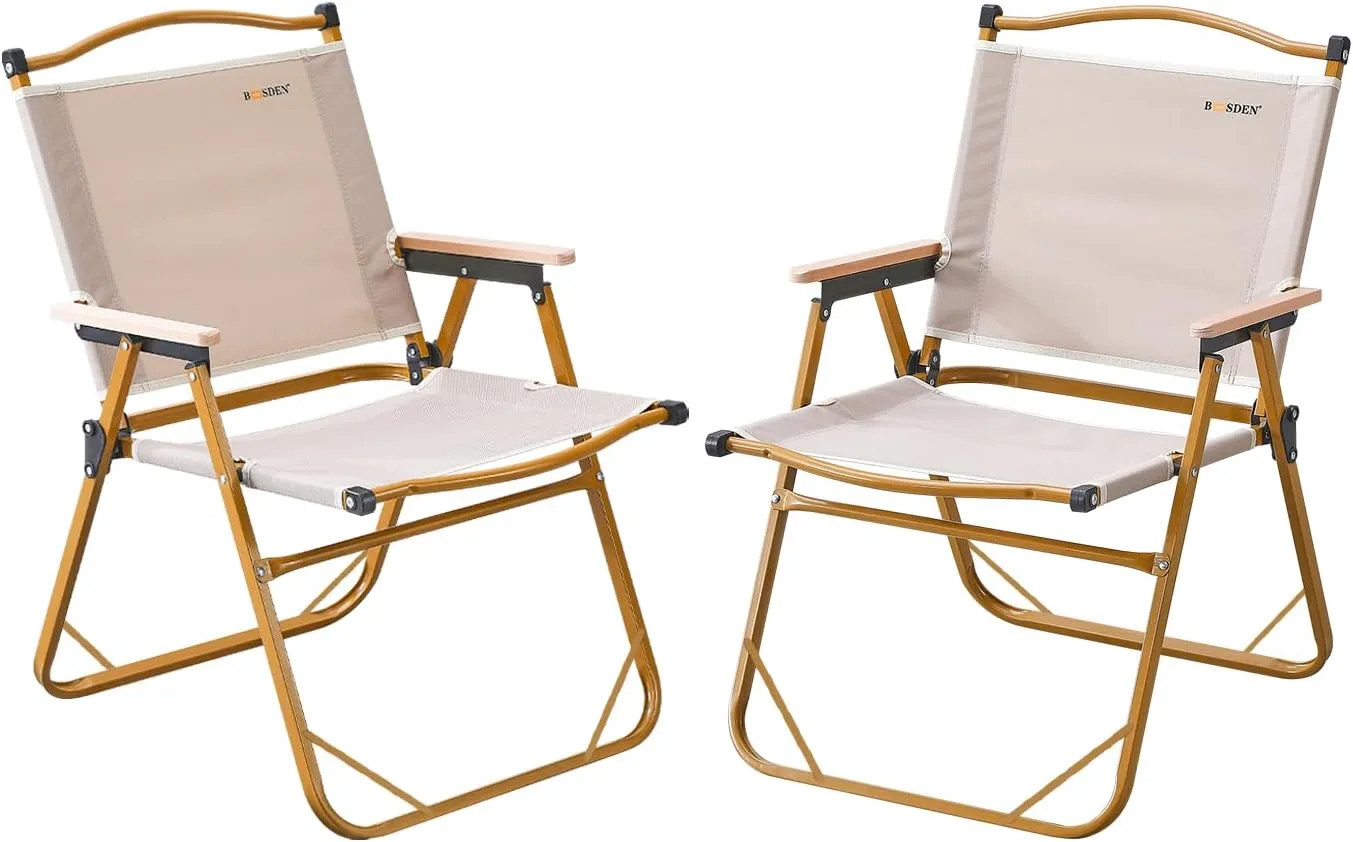 BOOSDEN Camp Chair, Portable Outdoor Wide Folding Camping Chairs, Ultralight Beach Chair with Wooden Handle for Picnic Lawn Leisure Park Travel Hiking Fishing,2Pack