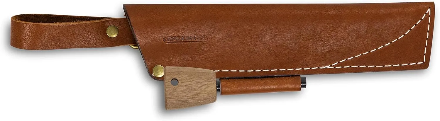 BPS Knives Brown Belt Knife Sheath with Fire Steel - Leather Sheath for Fixed Blade Knife with Fire Starter - Outdoor, Hunting, Bushcraft, Camping Fixed Blade Knives