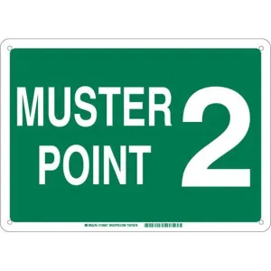 Brady 139673 Aluminum "Muster Point 2" Sign, Text, 10" H x 14" W, White on Green