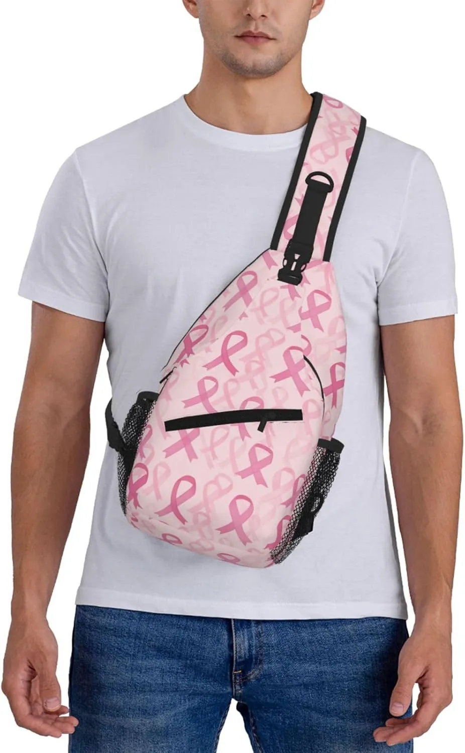 Breast Cancer Sling Bag Crossbody Backpack Shoulder Daypack Multipurpose Cross Body Chest Bag for Men Women Travel Hiking Sports Gym