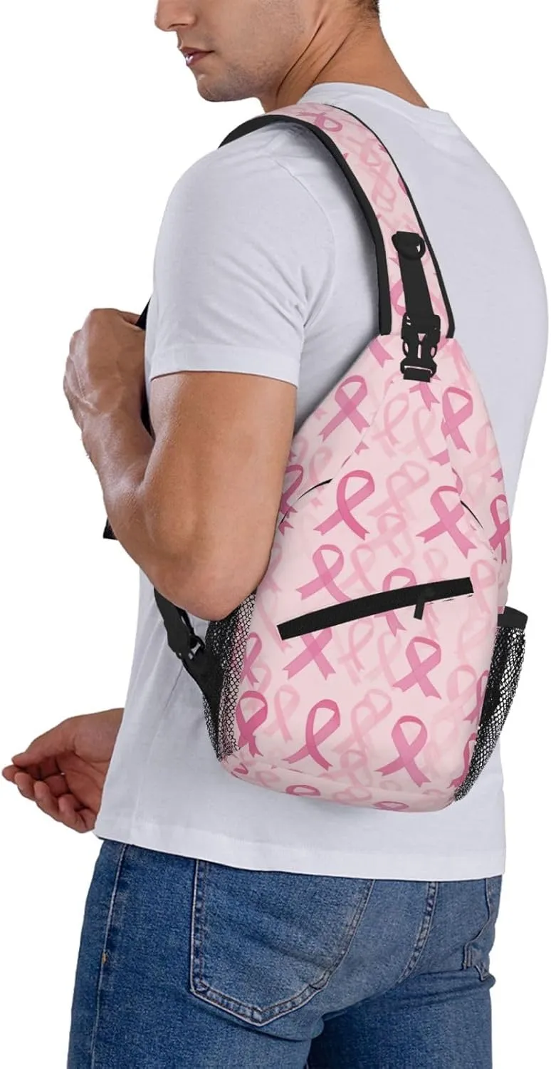 Breast Cancer Sling Bag Crossbody Backpack Shoulder Daypack Multipurpose Cross Body Chest Bag for Men Women Travel Hiking Sports Gym