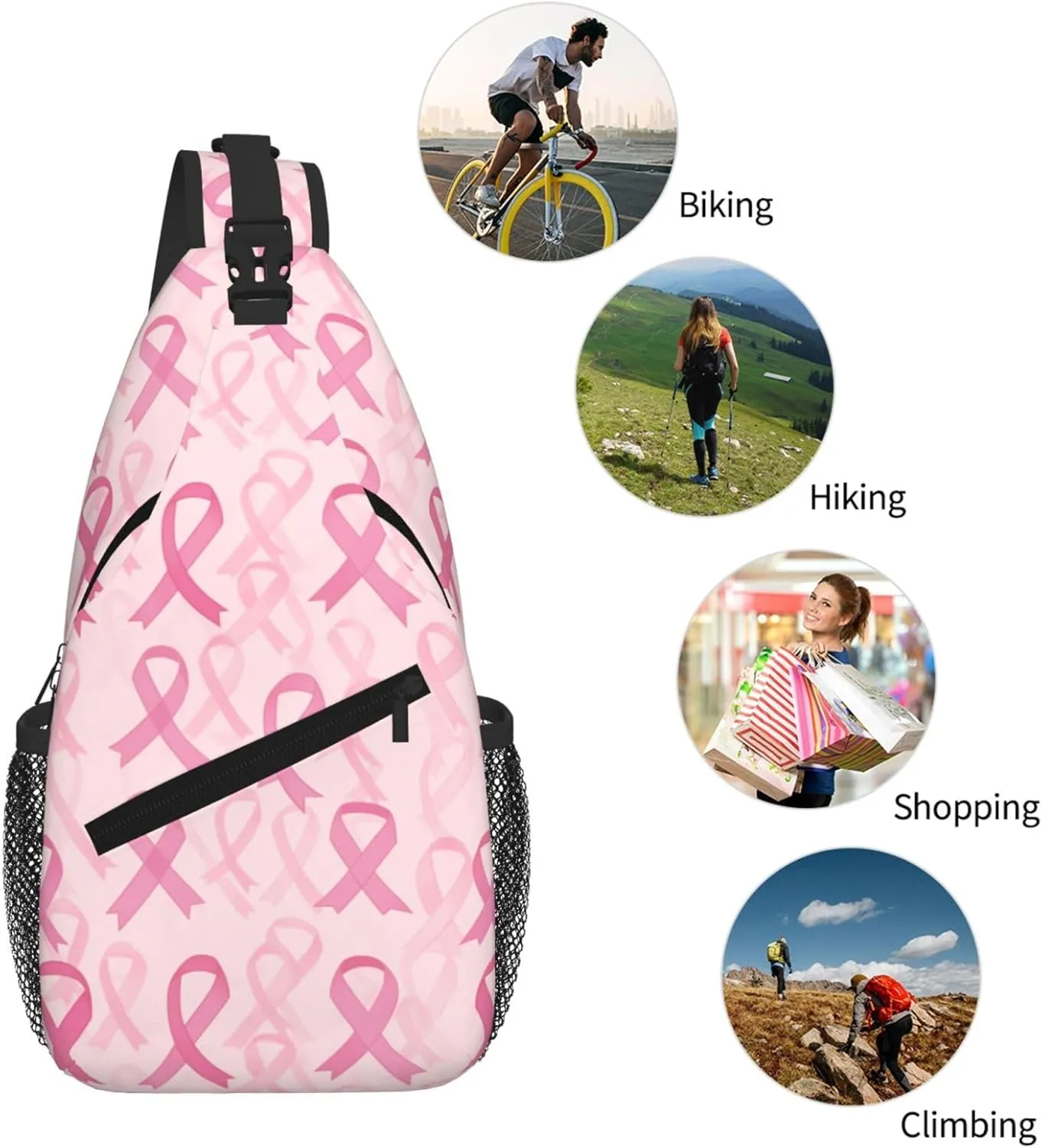 Breast Cancer Sling Bag Crossbody Backpack Shoulder Daypack Multipurpose Cross Body Chest Bag for Men Women Travel Hiking Sports Gym