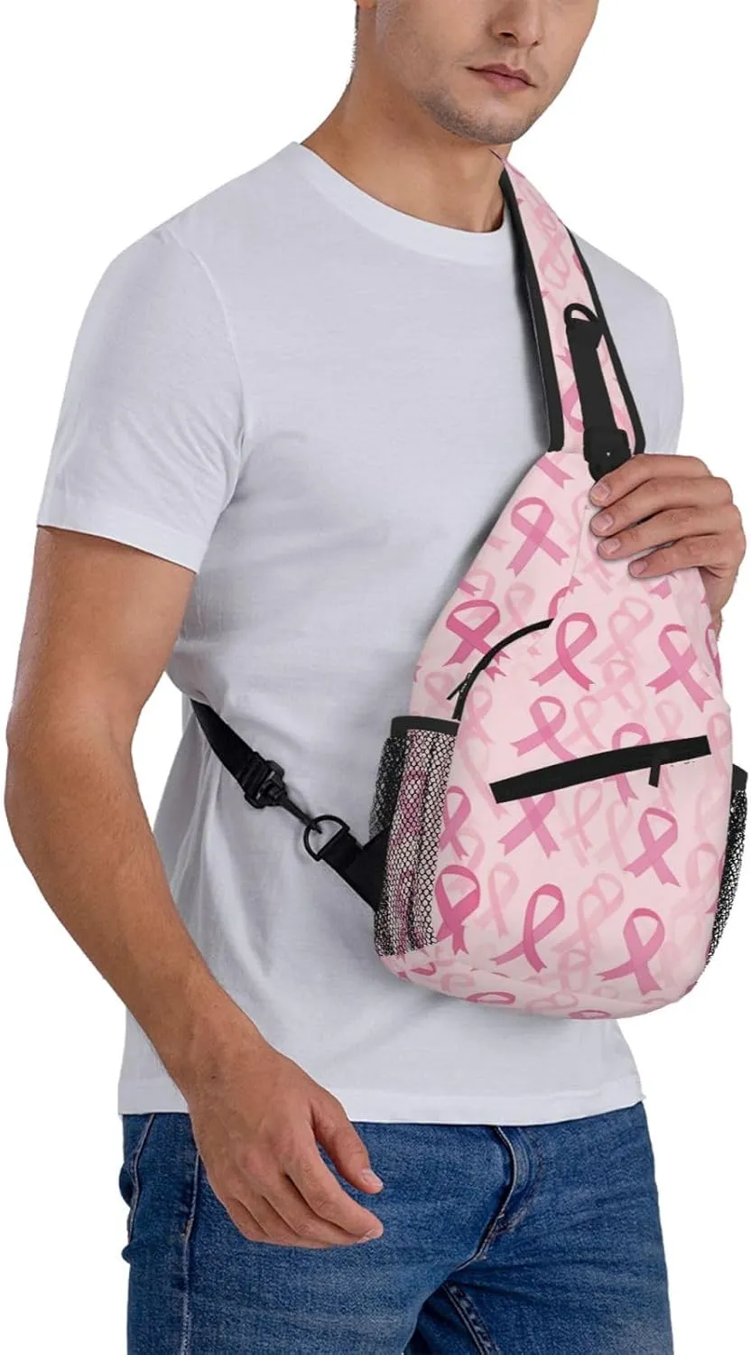 Breast Cancer Sling Bag Crossbody Backpack Shoulder Daypack Multipurpose Cross Body Chest Bag for Men Women Travel Hiking Sports Gym