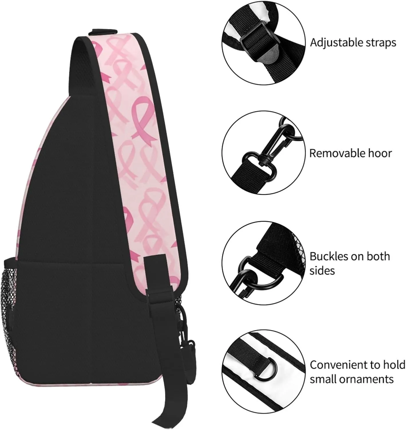 Breast Cancer Sling Bag Crossbody Backpack Shoulder Daypack Multipurpose Cross Body Chest Bag for Men Women Travel Hiking Sports Gym
