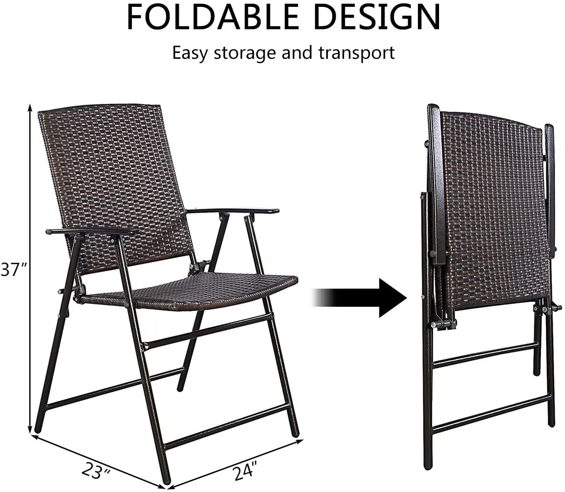 Brown Steel Folding Outdoor Lounge Chair (Set of 4)