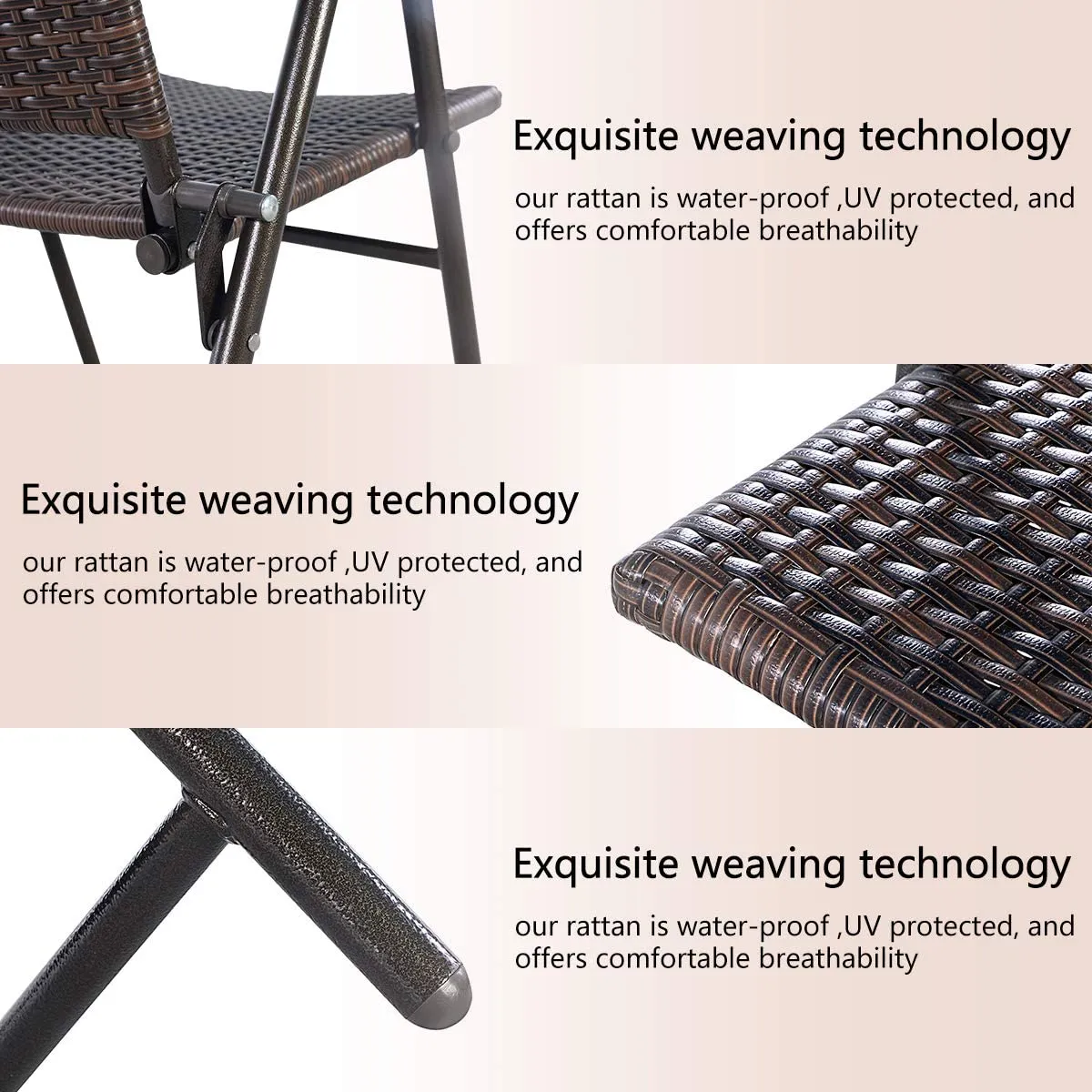Brown Steel Folding Outdoor Lounge Chair (Set of 4)