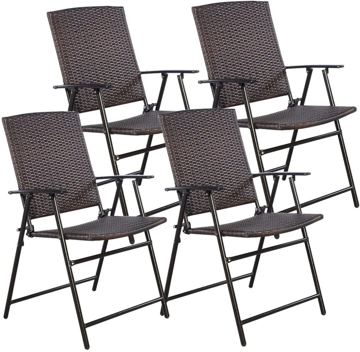 Brown Steel Folding Outdoor Lounge Chair (Set of 4)