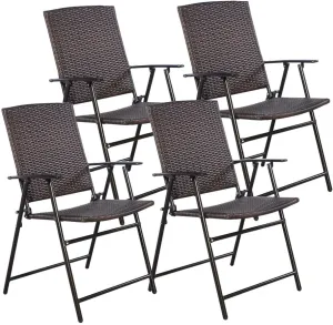 Brown Steel Folding Outdoor Lounge Chair (Set of 4)