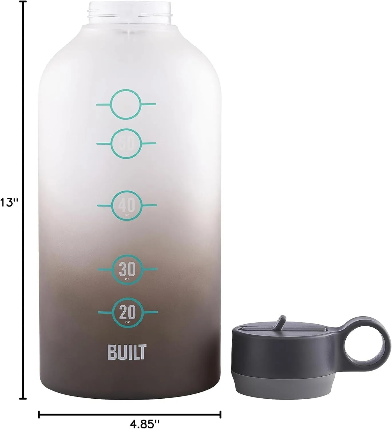 Built 74 Oz Tritan Motivational Bottle with Straw (Gray) - BPA-Free & Leakproof with Wide Mouth, Carry Handle Lid, Dishwasher Safe - Hydration Tracker for Gym, Fitness, Healthy Lifestyle