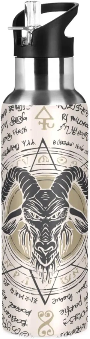 Burbuja Satan Baphomet Stainless Steel Water Bottle, Vacuum Insulated Water Bottles with Straw Lid for Sports, Gym, School - Leak & Sweat Proof, BPA Free, 32 oz