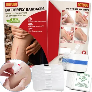 Butterfly Bandages Emergency Wound Closure - Dotodo 12PCS Repair Wounds Without Stitche | Rapid Butterfly Closure Bandages, Transparent