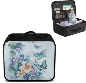 Butterfly First Aid Bag Empty Floral Kids Medicine Travel Kit Medical Pouch Portable Emergency Bag for School Dorm Car Medical Bag Empty Medium Light Blue