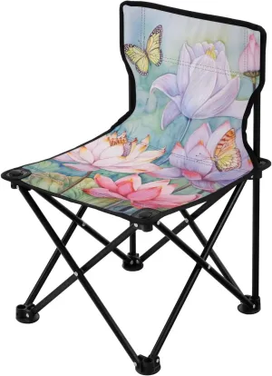 Butterfly Flower Portable Outdoor Folding Chair Anti-Slip Padded Oxford Cloth Stool Camping Chair Small for Beach Hiking Fishing Gardening Quad Camp Chair