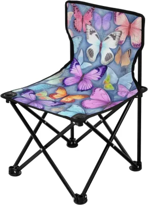 Butterfly Wall Portable Outdoor Folding Chair Anti-Slip Padded Oxford Cloth Stool Camping Chair Small for Beach Hiking Fishing Gardening Quad Camp Chair
