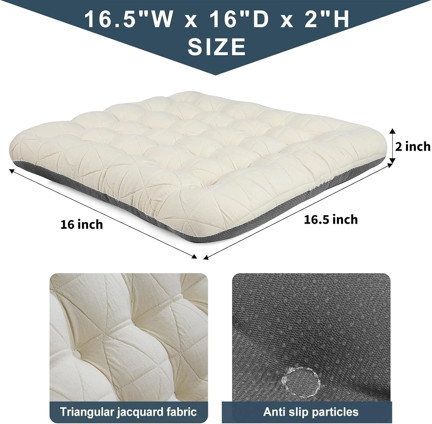 BUYUE Good Support Office Chair Cushion, Luxury Jacquard with Anti-Skid Silicone Seat Cushion Padded for Computer Desk Kitchen Chair (1 Count, Beige)