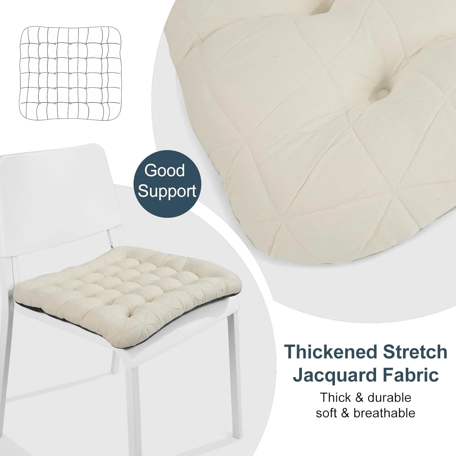 BUYUE Good Support Office Chair Cushion, Luxury Jacquard with Anti-Skid Silicone Seat Cushion Padded for Computer Desk Kitchen Chair (1 Count, Beige)