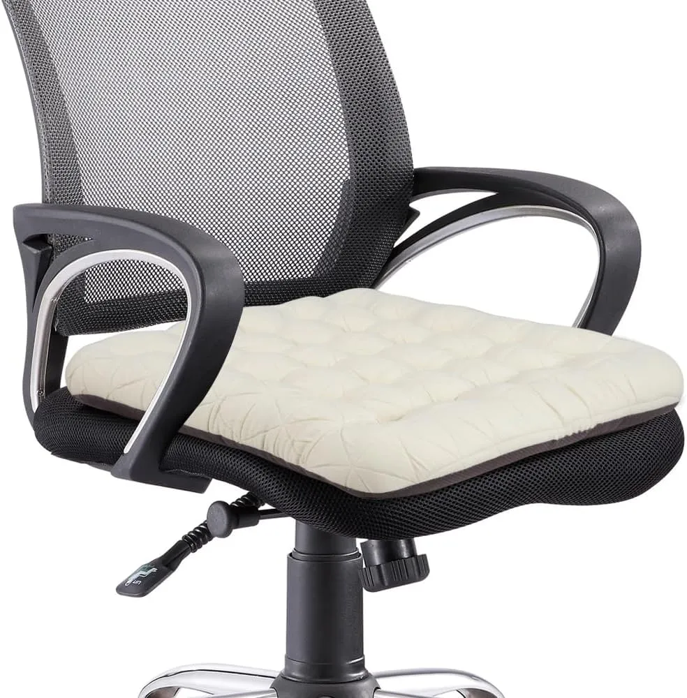 BUYUE Good Support Office Chair Cushion, Luxury Jacquard with Anti-Skid Silicone Seat Cushion Padded for Computer Desk Kitchen Chair (1 Count, Beige)