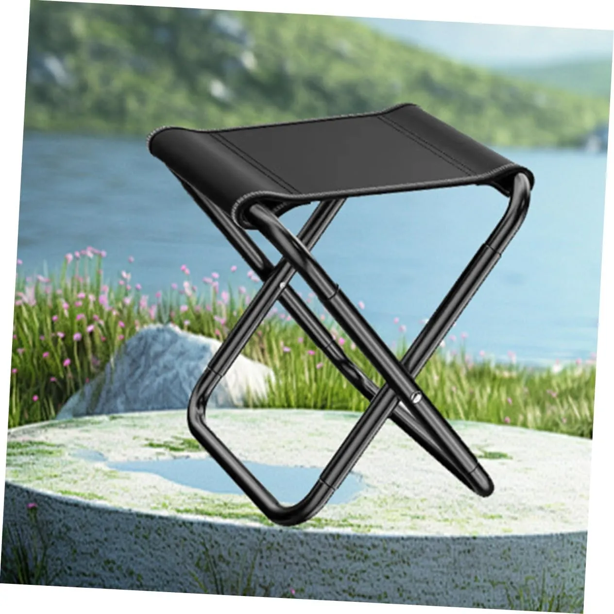 Cabilock Portable Folding Stool Outdoor Chairs Chairs Camping Stool Folding Camping Supplies Black Steel