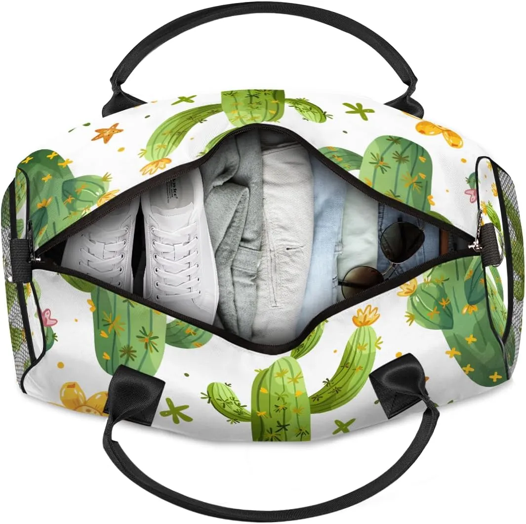 Cactus Travel Duffle Bag for Women Men Foldable Waterproof Weekender Bag Carry on Tote for Overnight Sports Gym Plant Tropical