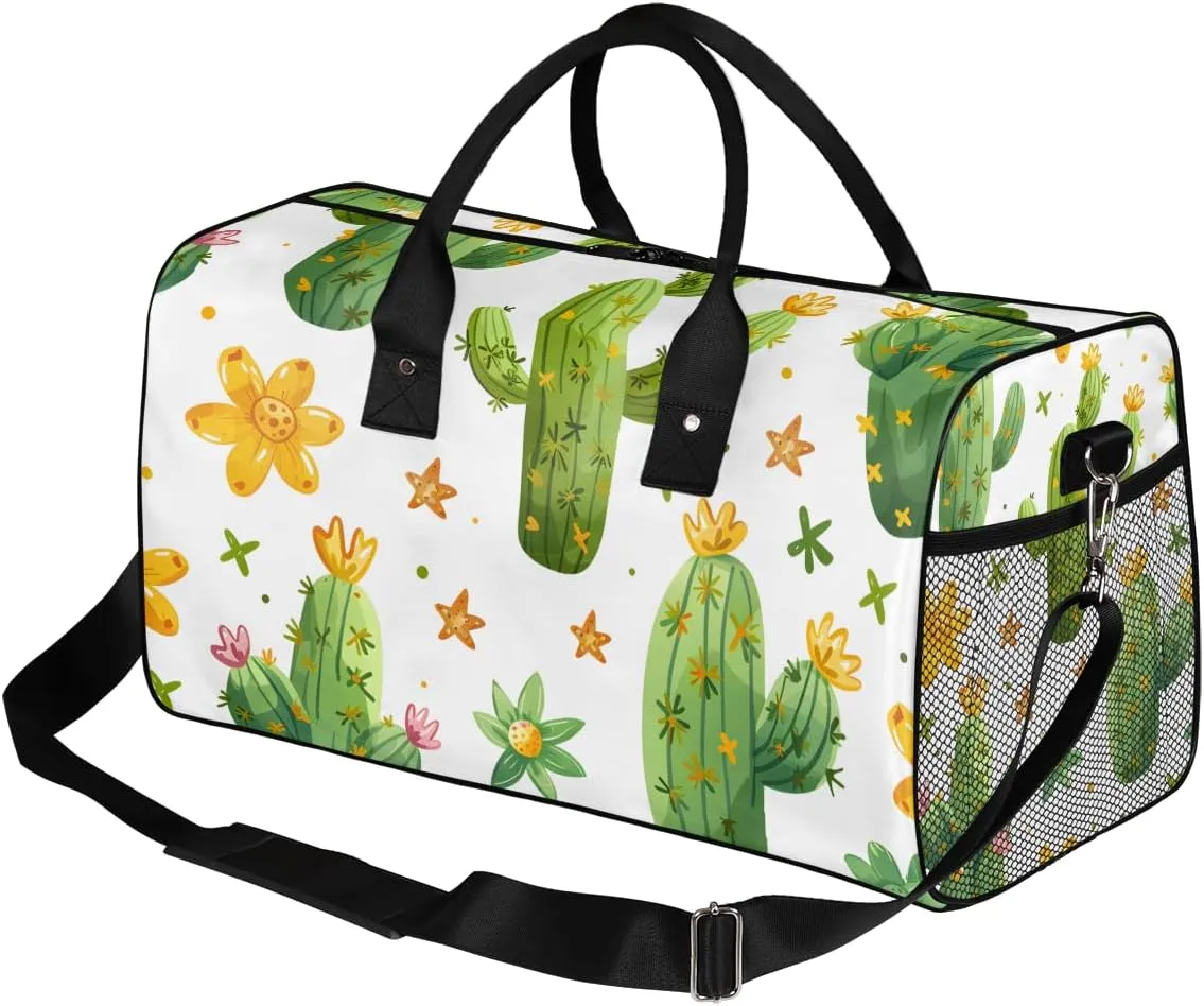 Cactus Travel Duffle Bag for Women Men Foldable Waterproof Weekender Bag Carry on Tote for Overnight Sports Gym Plant Tropical