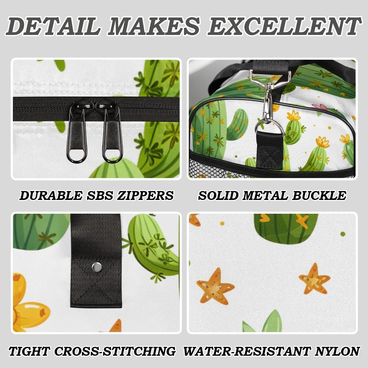 Cactus Travel Duffle Bag for Women Men Foldable Waterproof Weekender Bag Carry on Tote for Overnight Sports Gym Plant Tropical