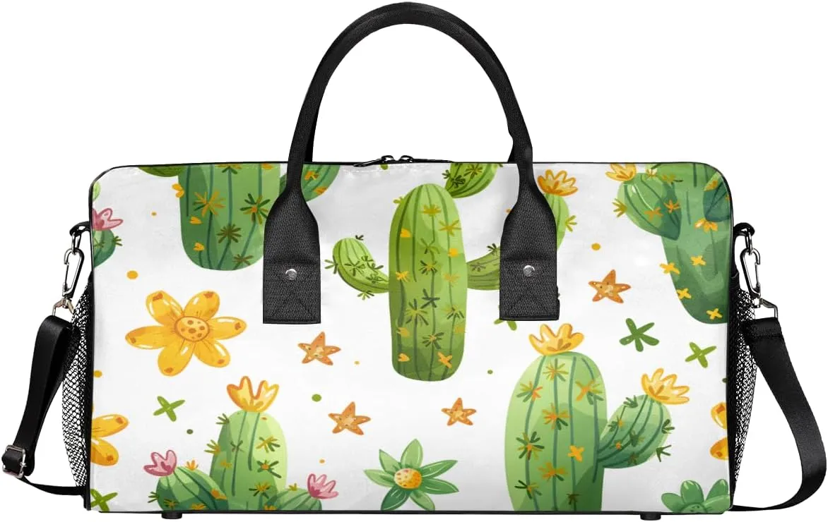 Cactus Travel Duffle Bag for Women Men Foldable Waterproof Weekender Bag Carry on Tote for Overnight Sports Gym Plant Tropical