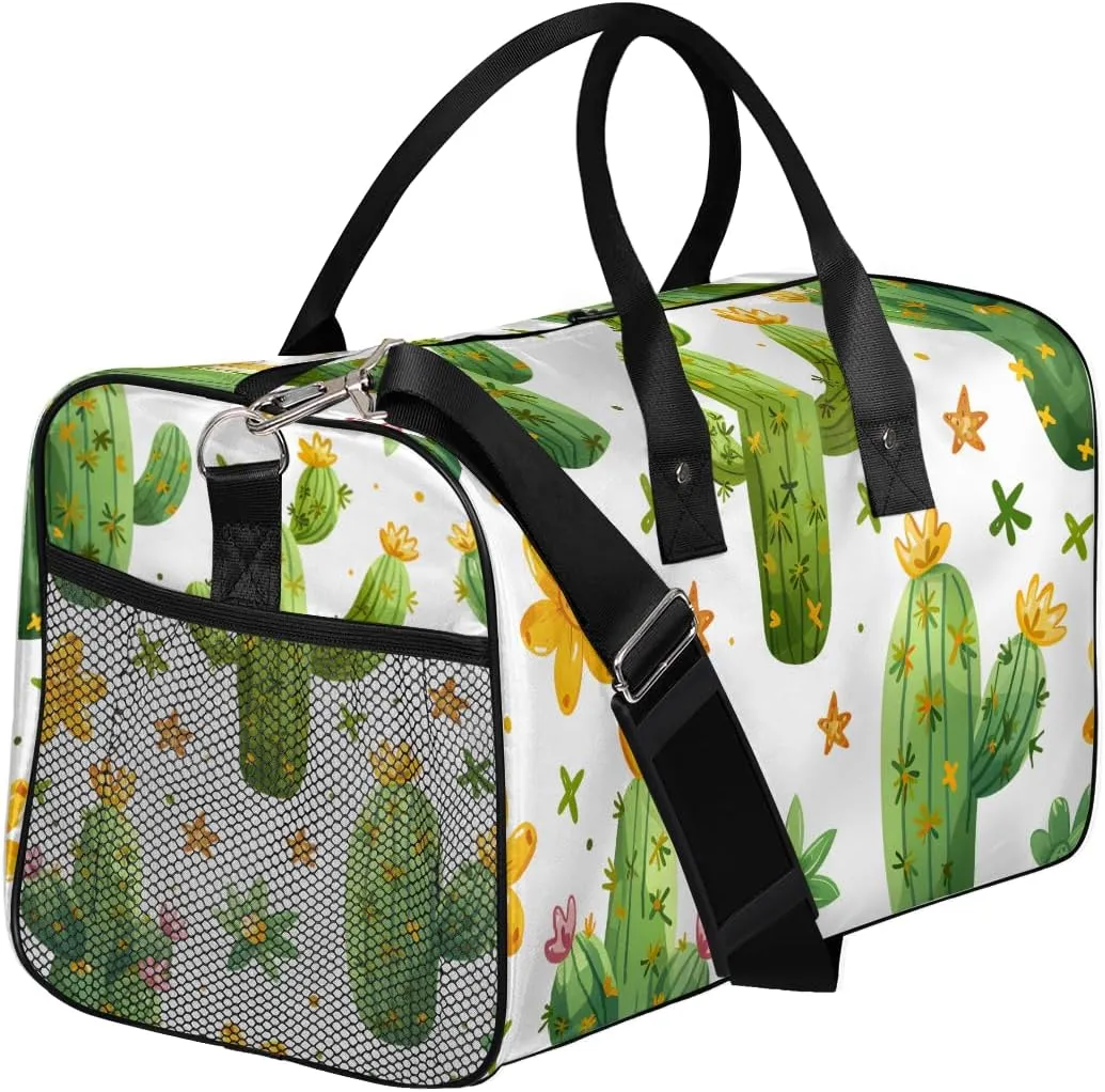 Cactus Travel Duffle Bag for Women Men Foldable Waterproof Weekender Bag Carry on Tote for Overnight Sports Gym Plant Tropical