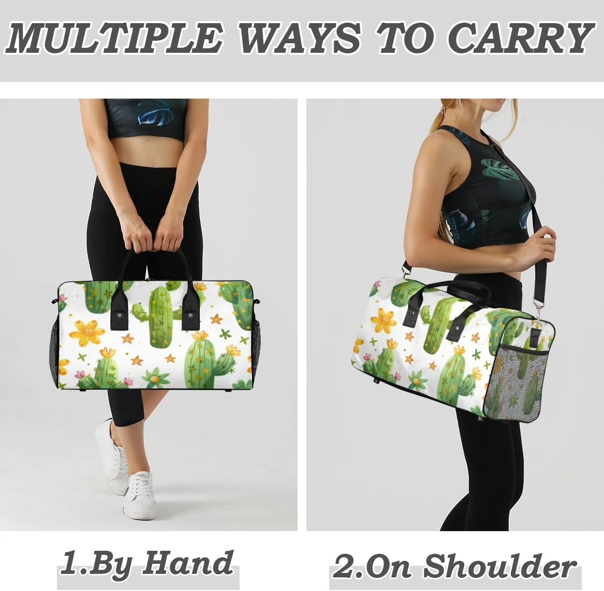 Cactus Travel Duffle Bag for Women Men Foldable Waterproof Weekender Bag Carry on Tote for Overnight Sports Gym Plant Tropical