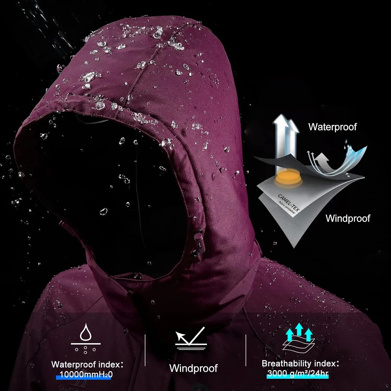 CAMEL CROWN Women's Warm Winter Ski Jackets Waterproof Snow Coat with Hood Mountain Windproof Rain Jacket