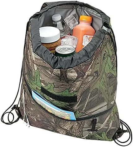 Camo Insulated Drawstring Backpack Cooler Bag…Water-Tight PEVA Lining