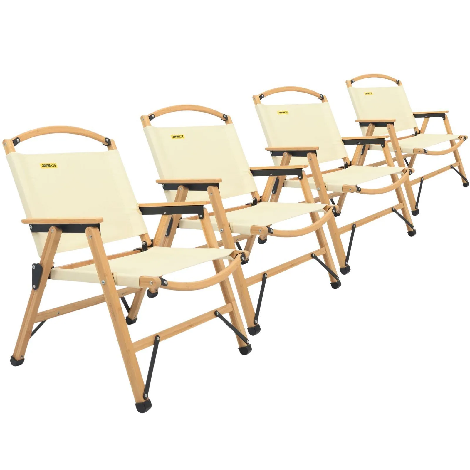 Camping Bamboo Khaki/Beige Canvas Foldable Dual-purpose Picnic - Outdoor Park 4x Risk-free Wooden Chair