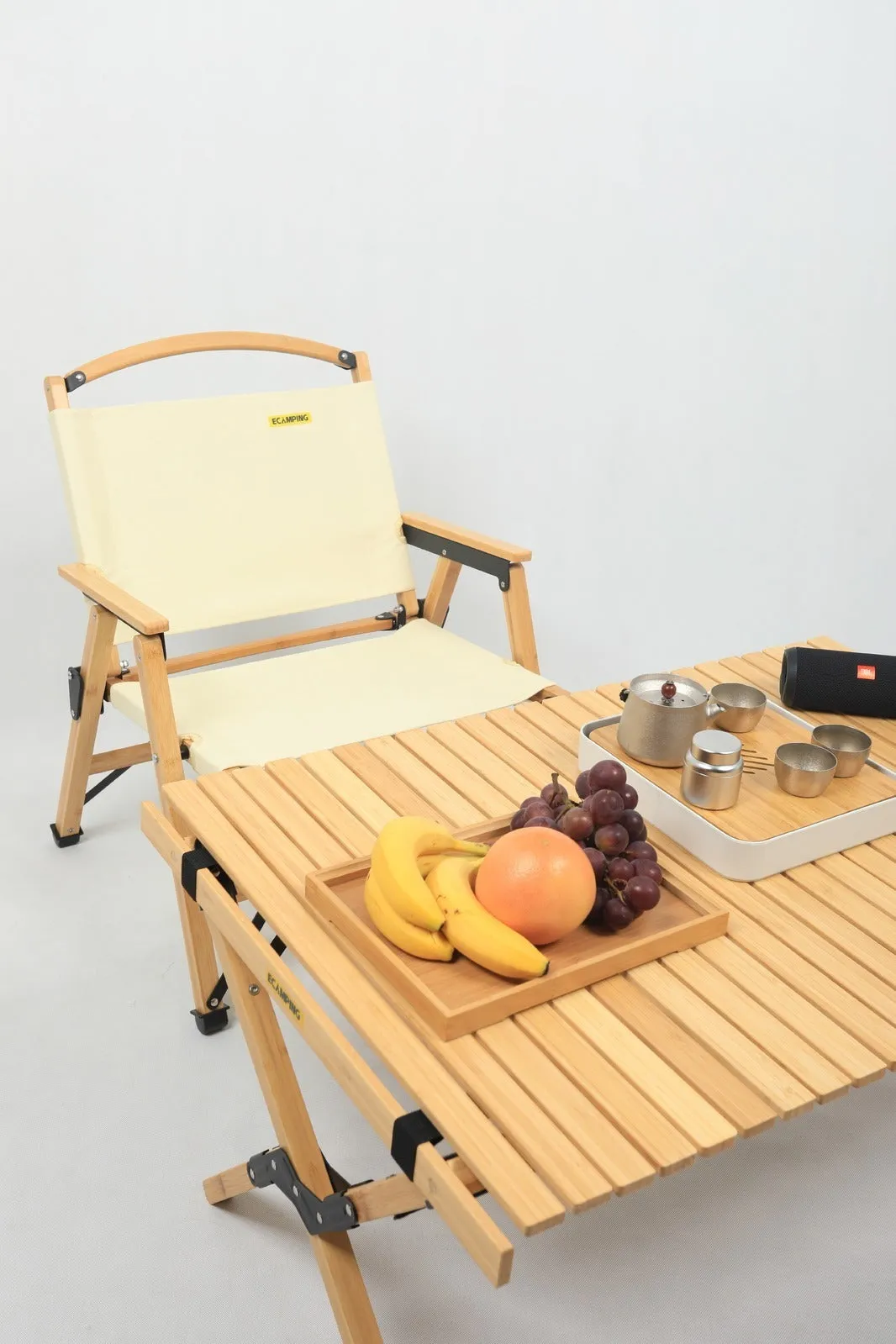 Camping Bamboo Khaki/Beige Canvas Foldable Dual-purpose Picnic - Outdoor Park 4x Risk-free Wooden Chair