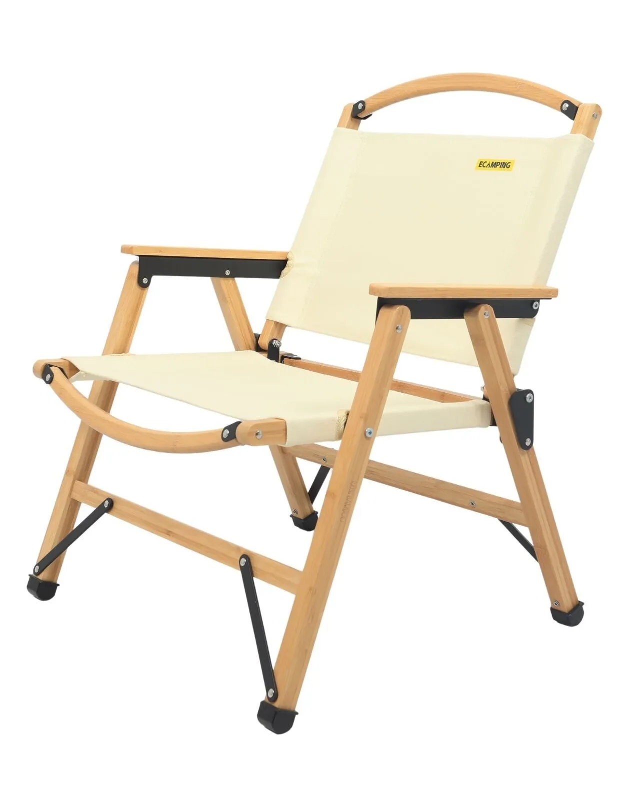 Camping Bamboo Khaki/Beige Canvas Foldable Dual-purpose Picnic - Outdoor Park 4x Risk-free Wooden Chair