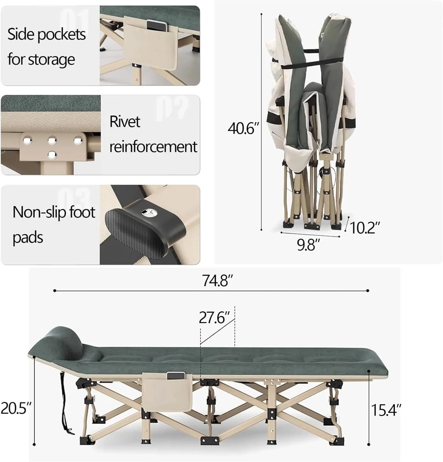Camping Bed Extra Wide Camping Cots Load 551lbs Foldable Bed with Mattress Guest Bed for Home,Office Nap and Outdoor Beach
