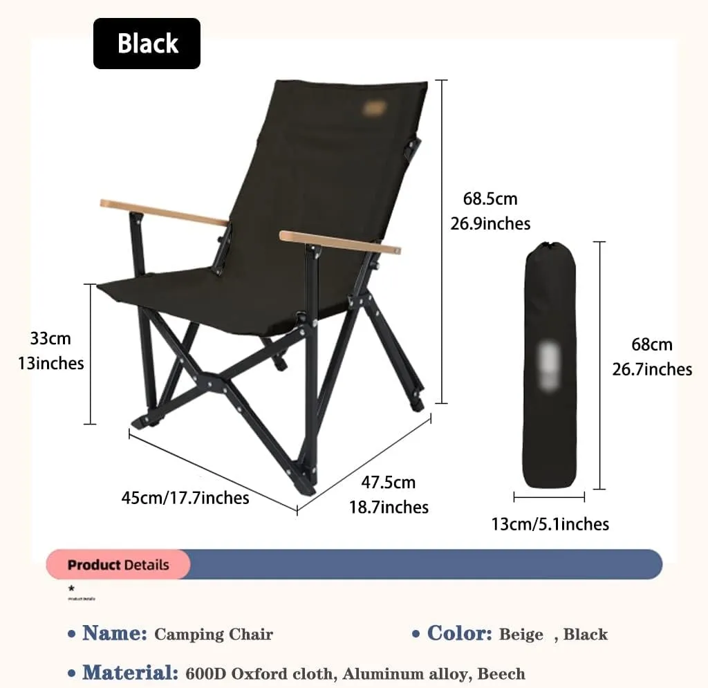 Camping Chair Lounge Chair Portable Aluminum Alloy Outdoor Fishing Chair, Easy to Store Foldable Beach Chair, Heavy Duty Compact Camping Chair, Load Bearing 260lb