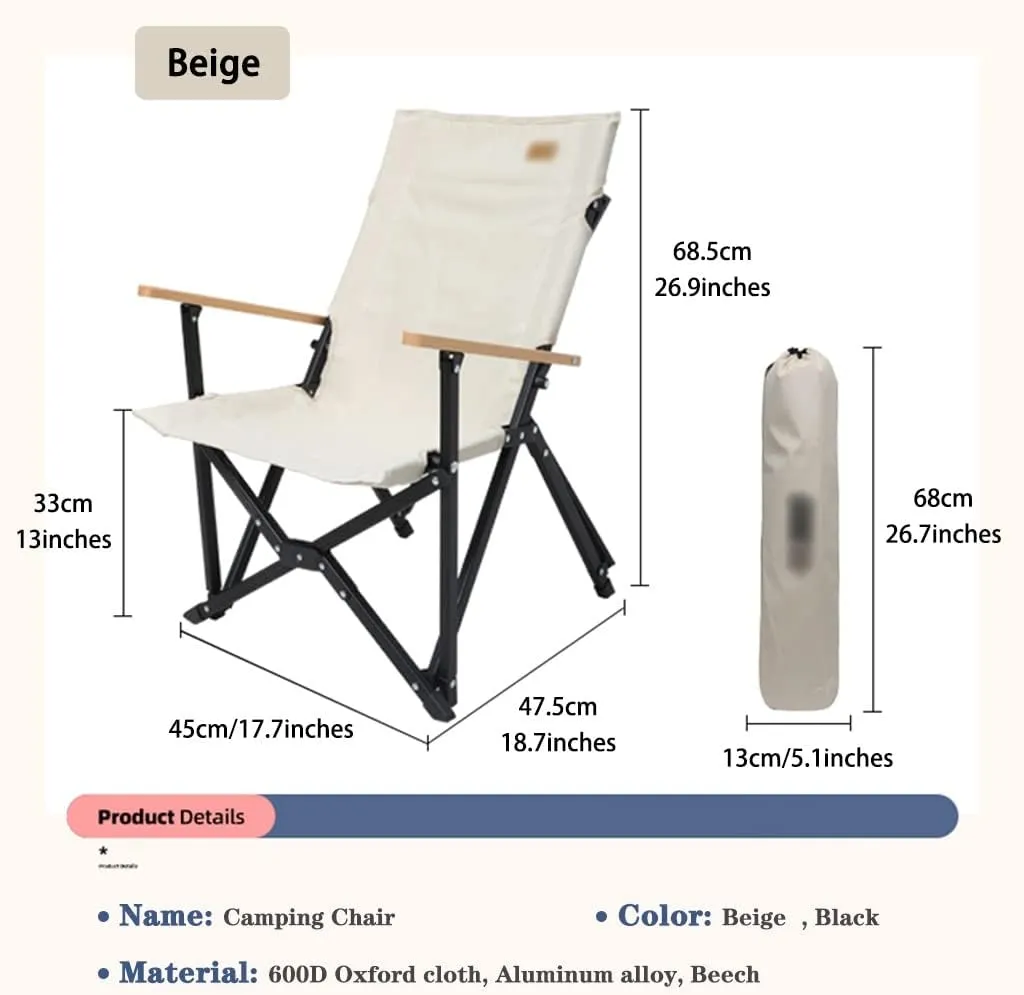 Camping Chair Lounge Chair Portable Aluminum Alloy Outdoor Fishing Chair, Easy to Store Foldable Beach Chair, Heavy Duty Compact Camping Chair, Load Bearing 260lb