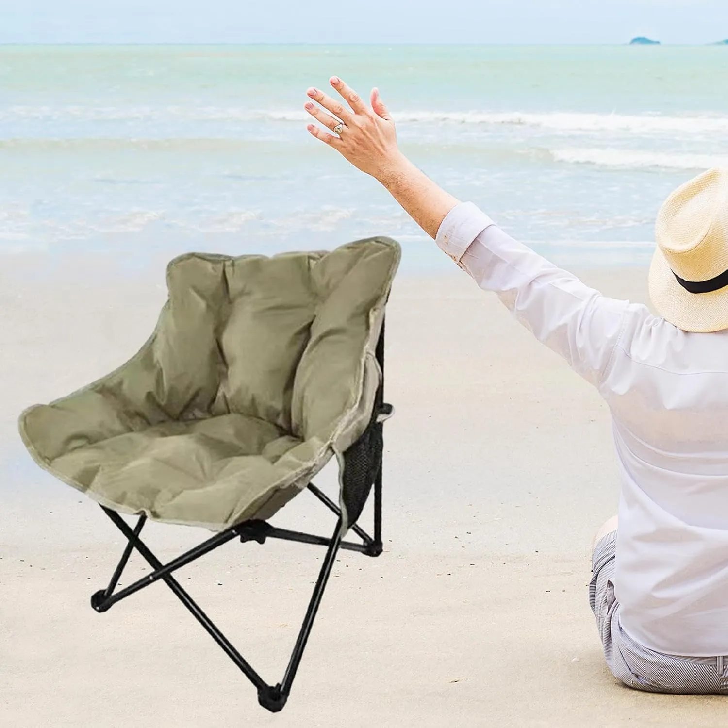 Camping Chair Moon Chair Heavy Duty Sofa Chair Portable Fishing Lounge Chair Foldable Seat for Adults Hiking Outdoor Sports